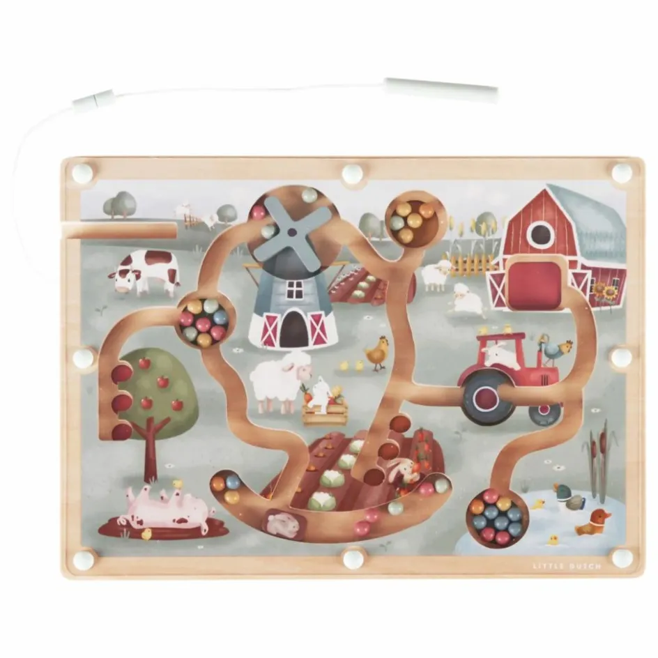 Little Dutch Labyrinthe magnétique en bois FSC - Little Farm| Jouets D'Éveil|Jouets D'Éveil