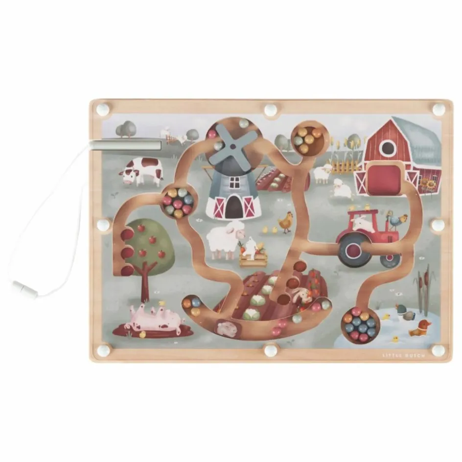 Little Dutch Labyrinthe magnétique en bois FSC - Little Farm| Jouets D'Éveil|Jouets D'Éveil