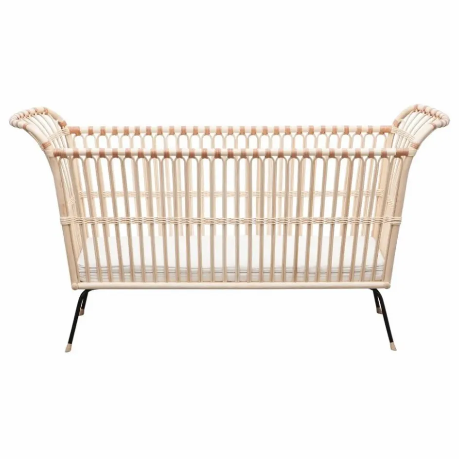 Sale Bermbach Handcrafted Lit bébé Frederick en rotin - Liens cuir Naturel