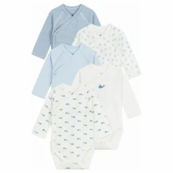 Petit Bateau Lot 5 Bodies Cache-Coeur Baleines Coton Bio || Bodies, Combinaisons|Pyjamas Et Bodies