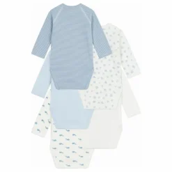 Petit Bateau Lot 5 Bodies Cache-Coeur Baleines Coton Bio || Bodies, Combinaisons|Pyjamas Et Bodies