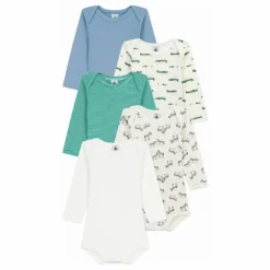 Petit Bateau Lot 5 Bodies Crocodiles Coton Bio | Ecru