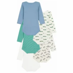 Petit Bateau Lot 5 Bodies Crocodiles Coton Bio | Ecru
