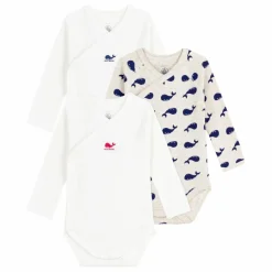 Petit Bateau Lot 3 Bodies Croisés Baleines Coton Bio || Bodies, Combinaisons|Pyjamas Et Bodies