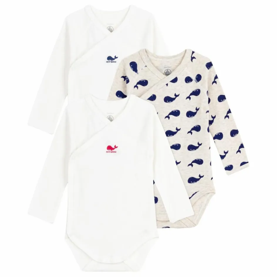 Petit Bateau Lot 3 Bodies Croisés Baleines Coton Bio || Bodies, Combinaisons|Pyjamas Et Bodies
