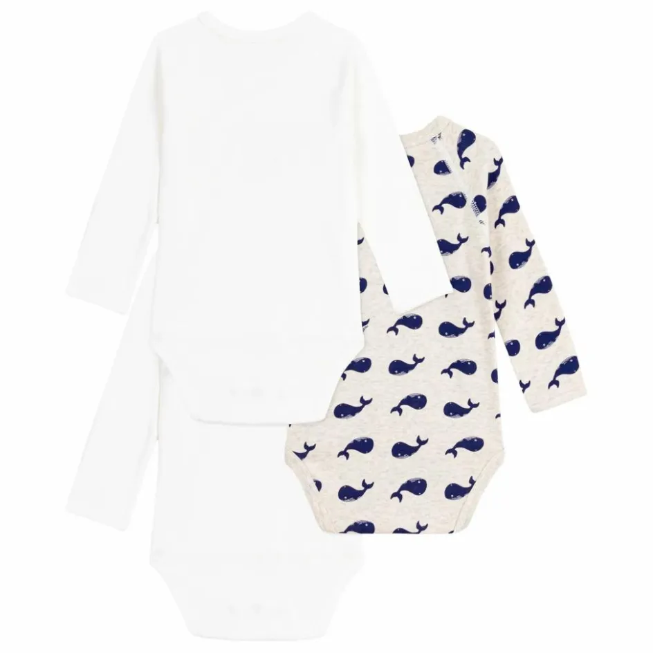 Petit Bateau Lot 3 Bodies Croisés Baleines Coton Bio || Bodies, Combinaisons|Pyjamas Et Bodies