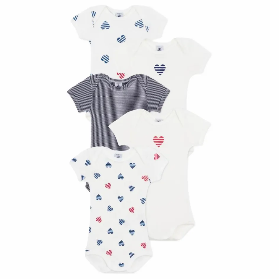 Best Petit Bateau Lot 5 Bodies Cœur Rayé Coton Bio | Ecru