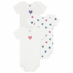 Petit Bateau Lot 3 Bodies Cœur Rayé Coton Bio || Pyjamas Et Bodies|Premières Tenues
