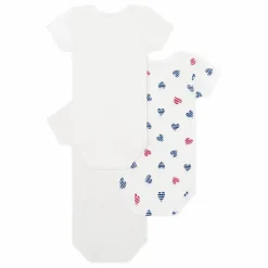 Petit Bateau Lot 3 Bodies Cœur Rayé Coton Bio || Pyjamas Et Bodies|Premières Tenues