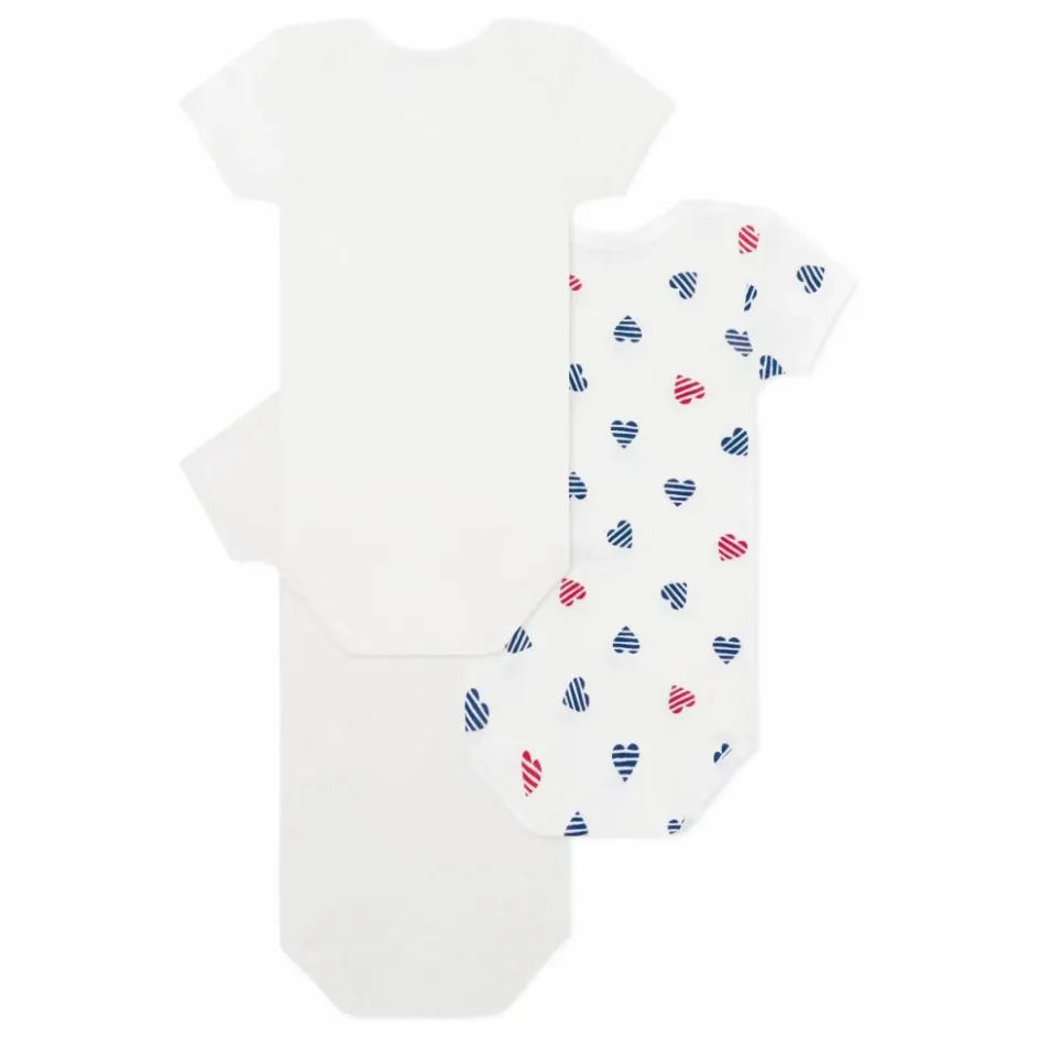 Petit Bateau Lot 3 Bodies Cœur Rayé Coton Bio || Pyjamas Et Bodies|Premières Tenues