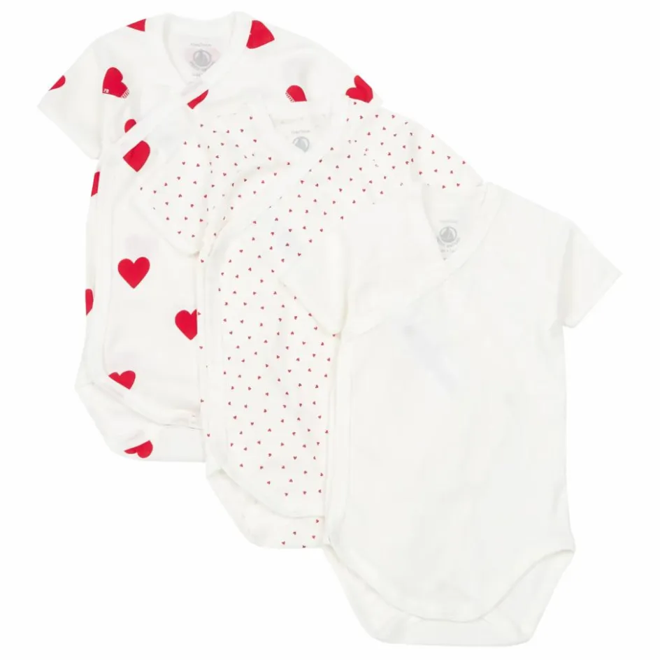 Petit Bateau Pyjamas Et Bodies|Premières Tenues*Lot 3 Bodies Cœurs Coton Bio |