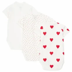 Petit Bateau Pyjamas Et Bodies|Premières Tenues*Lot 3 Bodies Cœurs Coton Bio |