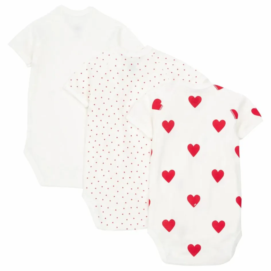 Petit Bateau Pyjamas Et Bodies|Premières Tenues*Lot 3 Bodies Cœurs Coton Bio |