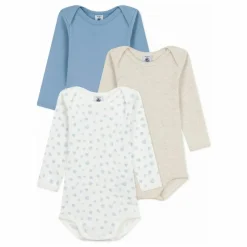 New Petit Bateau Lot 3 Bodies Cœurs Coton Bio | Bleu