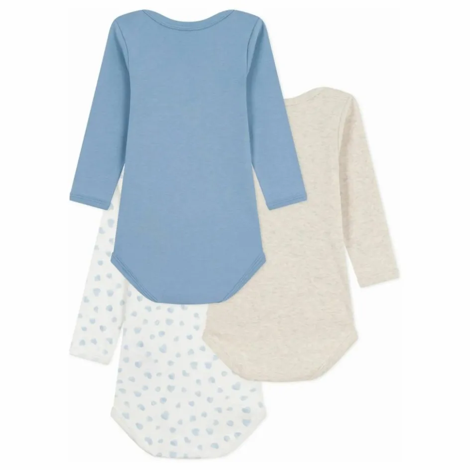 New Petit Bateau Lot 3 Bodies Cœurs Coton Bio | Bleu