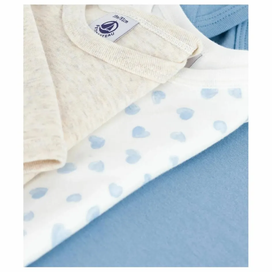 New Petit Bateau Lot 3 Bodies Cœurs Coton Bio | Bleu