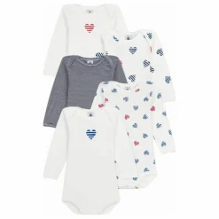 Petit Bateau Bodies, Combinaisons|Pyjamas Et Bodies*Lot 5 Bodies Cœurs Coton Bio |