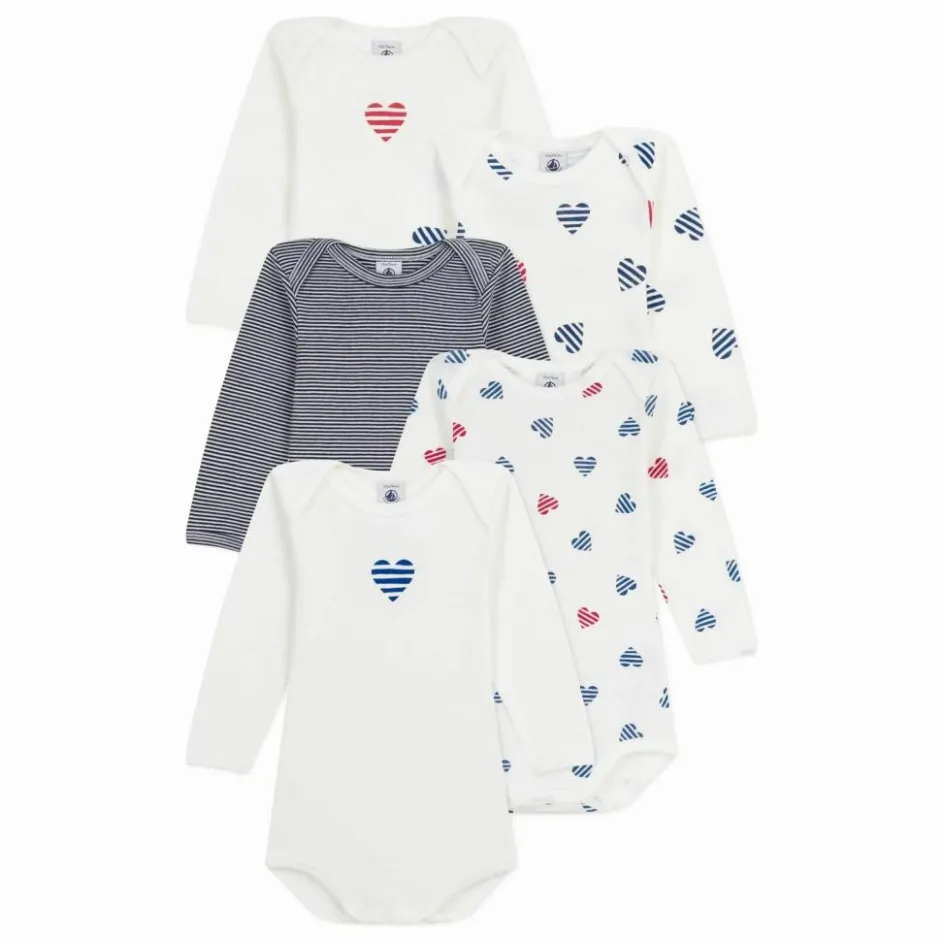 Petit Bateau Bodies, Combinaisons|Pyjamas Et Bodies*Lot 5 Bodies Cœurs Coton Bio |