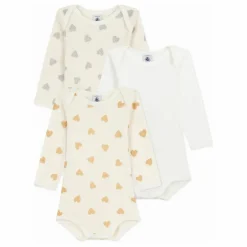 Petit Bateau Lot 3 Bodies Cœurs Pailletés Coton Bio || Pyjamas Et Bodies|Premières Tenues