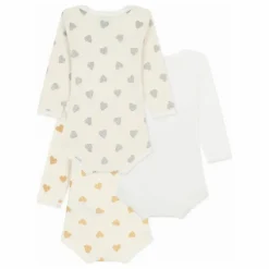 Petit Bateau Lot 3 Bodies Cœurs Pailletés Coton Bio || Pyjamas Et Bodies|Premières Tenues