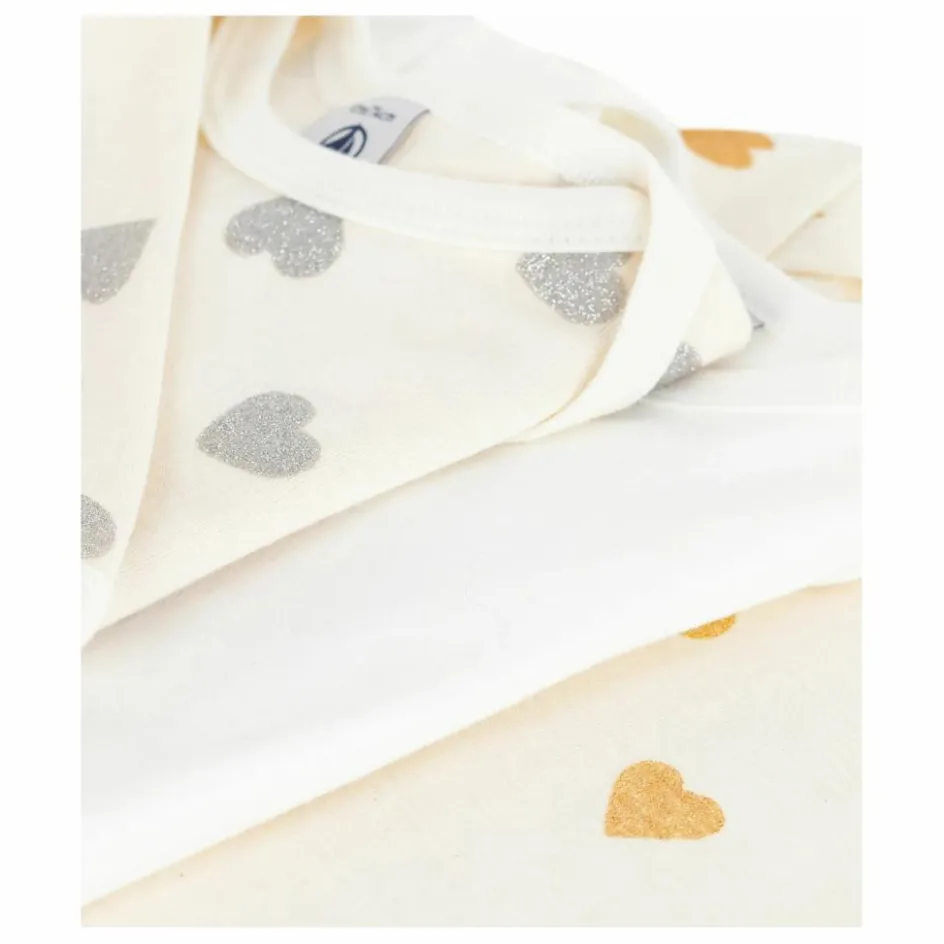 Petit Bateau Lot 3 Bodies Cœurs Pailletés Coton Bio || Pyjamas Et Bodies|Premières Tenues