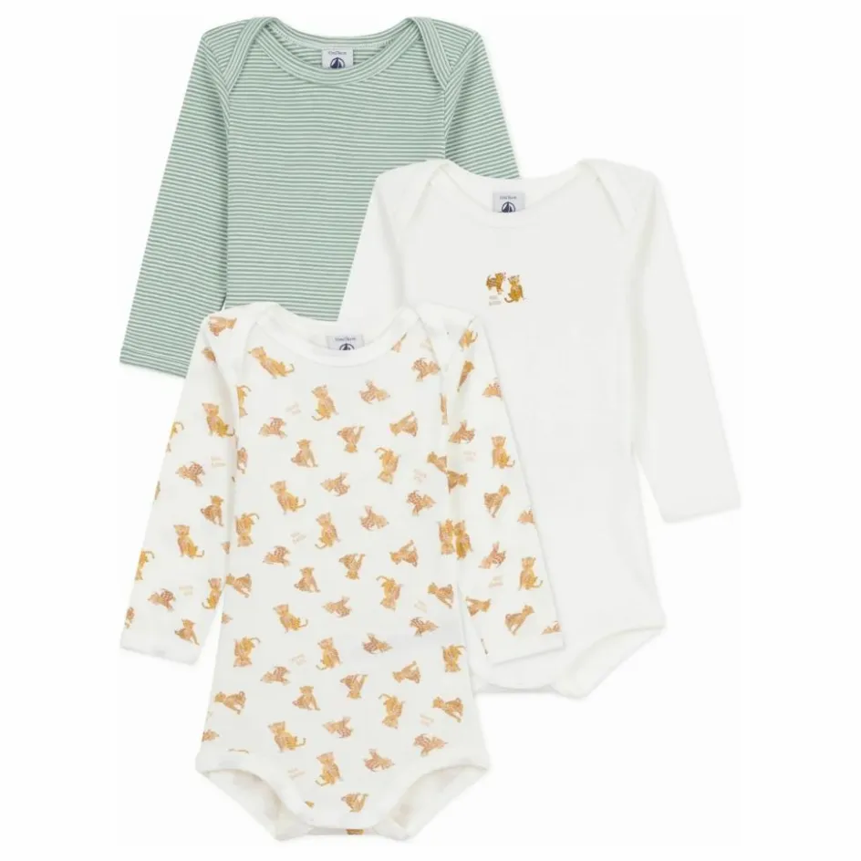 Hot Petit Bateau Lot 3 Bodies Guépards Coton Bio | Blanc
