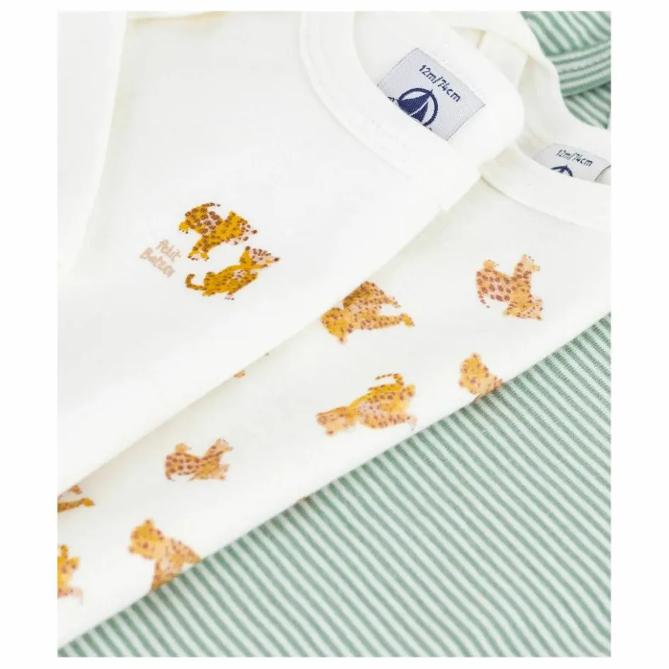 Hot Petit Bateau Lot 3 Bodies Guépards Coton Bio | Blanc