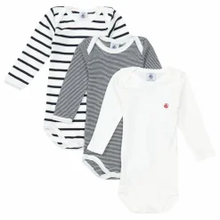 Petit Bateau Lot 3 Bodies Marinière Coton Bio || Premières Tenues|Pyjamas Et Bodies