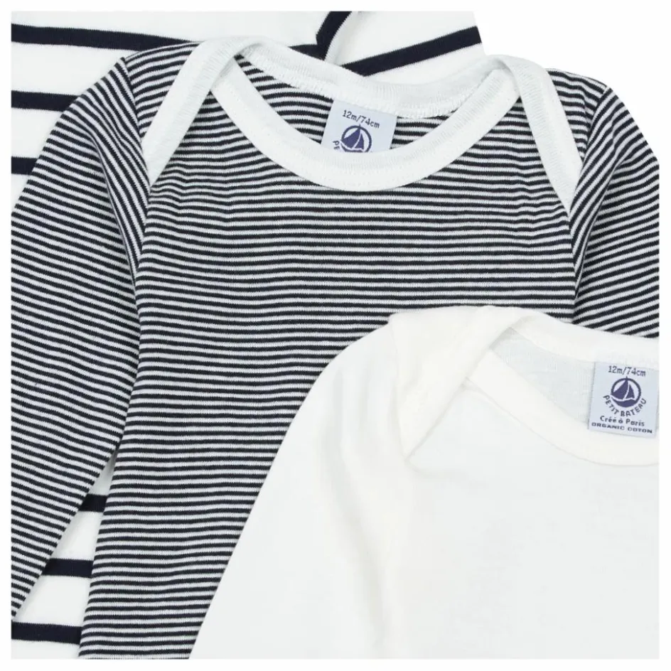 Petit Bateau Lot 3 Bodies Marinière Coton Bio || Premières Tenues|Pyjamas Et Bodies