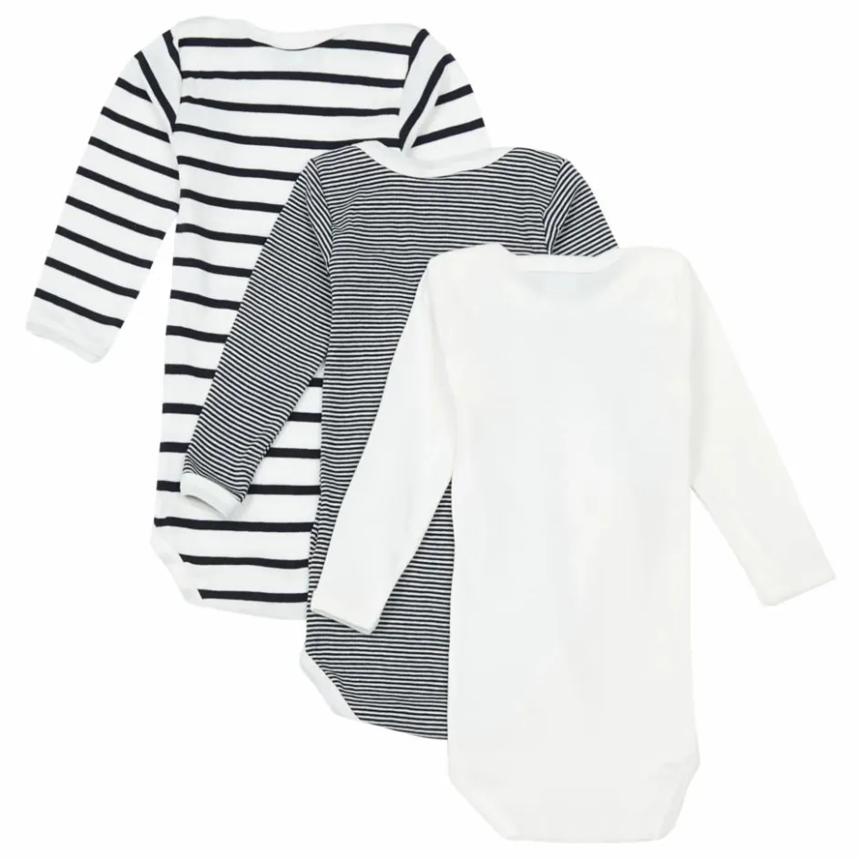 Petit Bateau Lot 3 Bodies Marinière Coton Bio || Premières Tenues|Pyjamas Et Bodies