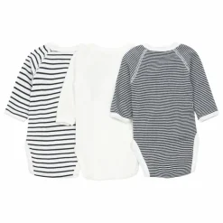 Discount Petit Bateau Lot 3 Bodies Marinière Croisés Coton Bio | Blanc