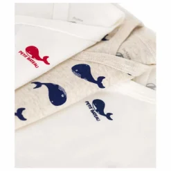 Clearance Petit Bateau Lot 3 Bodies Naissance Baleines Coton Bio | Ecru