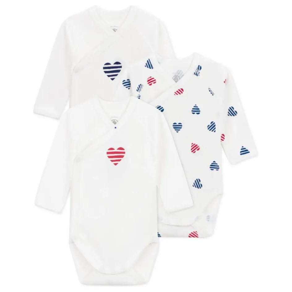 Petit Bateau Lot 3 Bodies Naissance Cœur Rayé Coton Bio || Bodies, Combinaisons|Pyjamas Et Bodies