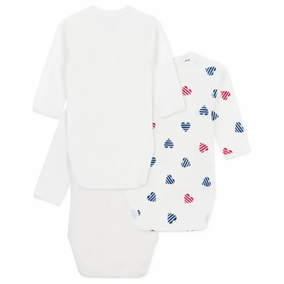 Petit Bateau Lot 3 Bodies Naissance Cœur Rayé Coton Bio || Bodies, Combinaisons|Pyjamas Et Bodies