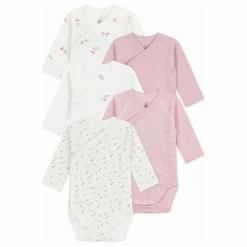 Clearance Petit Bateau Lot 5 Bodies Rayés Coton Bio | Rose