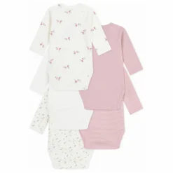 Clearance Petit Bateau Lot 5 Bodies Rayés Coton Bio | Rose