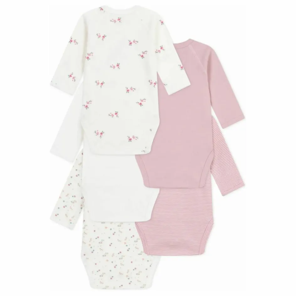 Clearance Petit Bateau Lot 5 Bodies Rayés Coton Bio | Rose