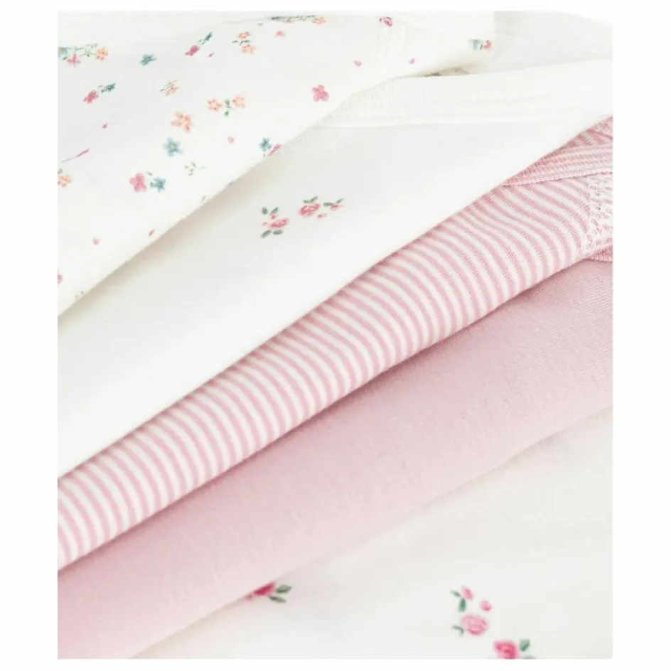 Clearance Petit Bateau Lot 5 Bodies Rayés Coton Bio | Rose