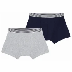 Sale Petit Bateau Lot 2 Boxers Bande Rayée | Gris chiné
