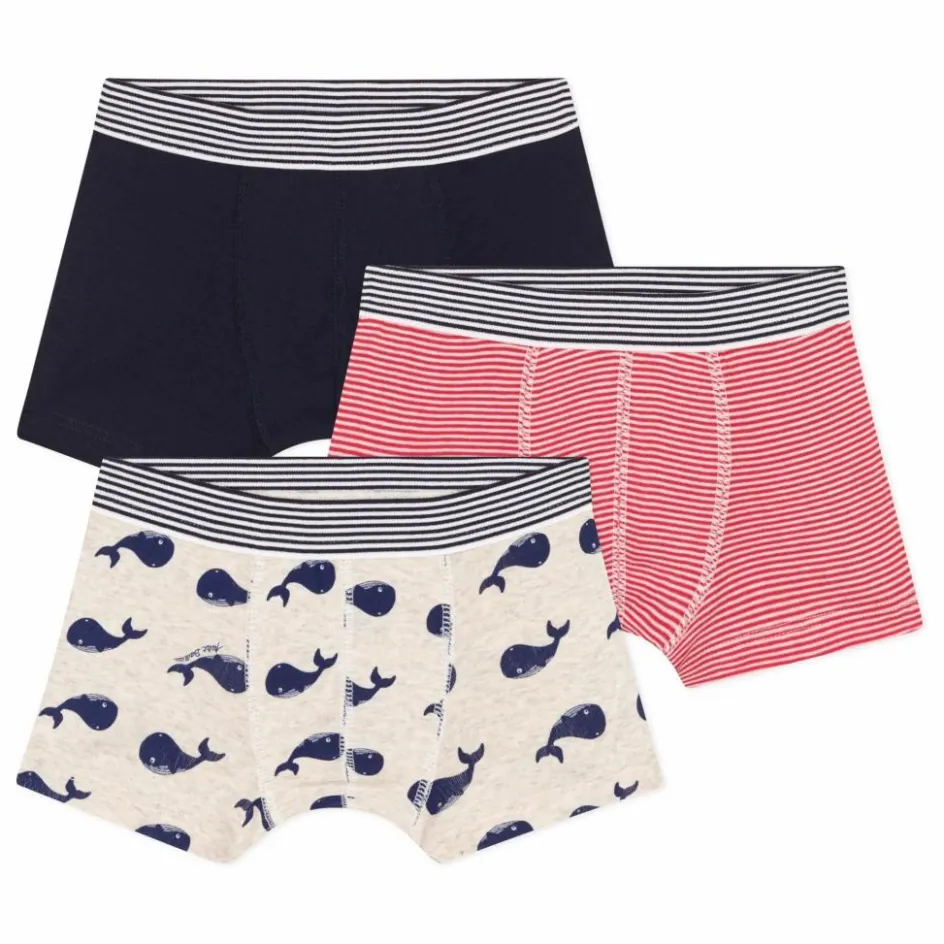 Hot Petit Bateau Lot 3 Boxers Mobidic Coton Bio | Bleu marine