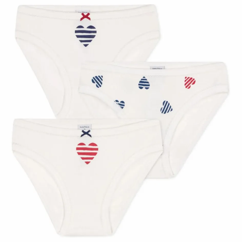 Online Petit Bateau Lot 3 Culottes Cœur Rayé Coton Bio | Ecru