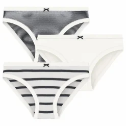 Outlet Petit Bateau Lot 3 Culottes Marinière Coton Bio | Bleu marine