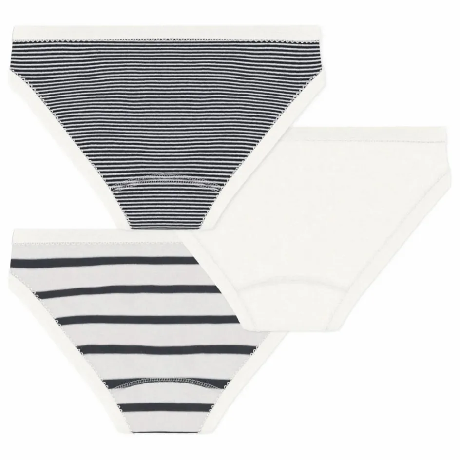 Outlet Petit Bateau Lot 3 Culottes Marinière Coton Bio | Bleu marine