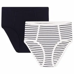 Discount Petit Bateau Lot 2 Culottes Tailles Hautes Rayées Coton Bio | Bleu marine