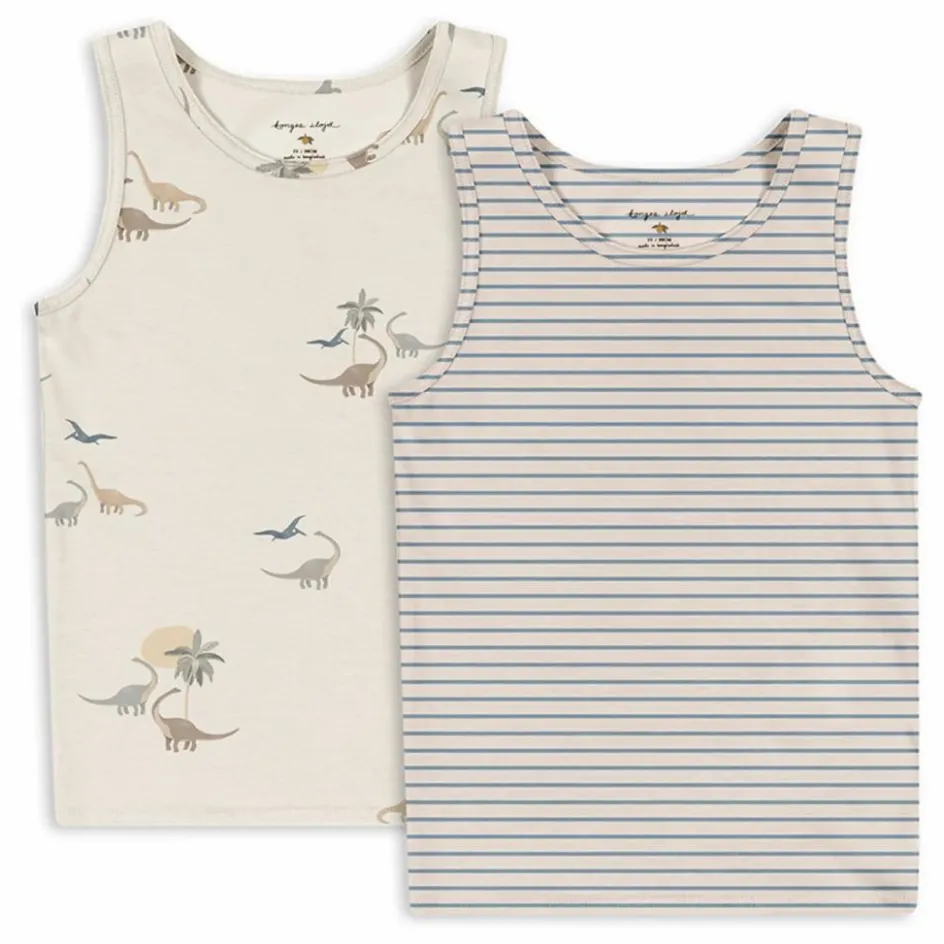 Outlet Konges Sløjd Lot 2 Débardeurs Dinosaures Coton Bio | Beige