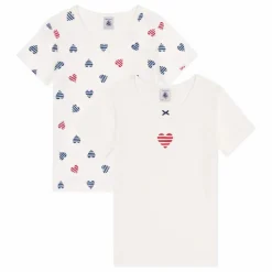 Clearance Petit Bateau Lot 2 T-Shirts Cœur Rayé Coton Bio | Blanc