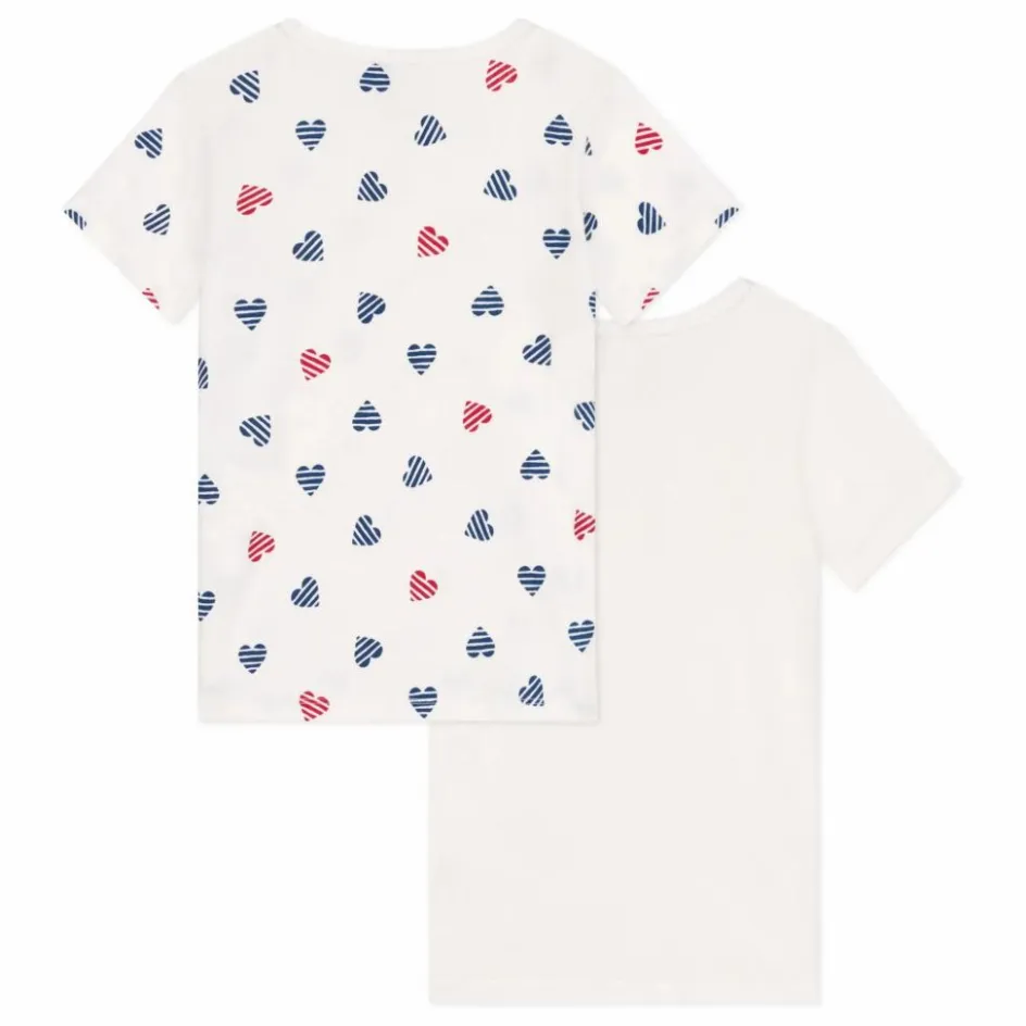 Clearance Petit Bateau Lot 2 T-Shirts Cœur Rayé Coton Bio | Blanc