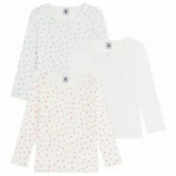 Hot Petit Bateau Lot 3 T-shirts Cœurs Coton Bio | Blanc