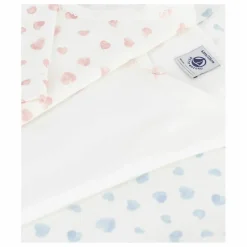 Hot Petit Bateau Lot 3 T-shirts Cœurs Coton Bio | Blanc