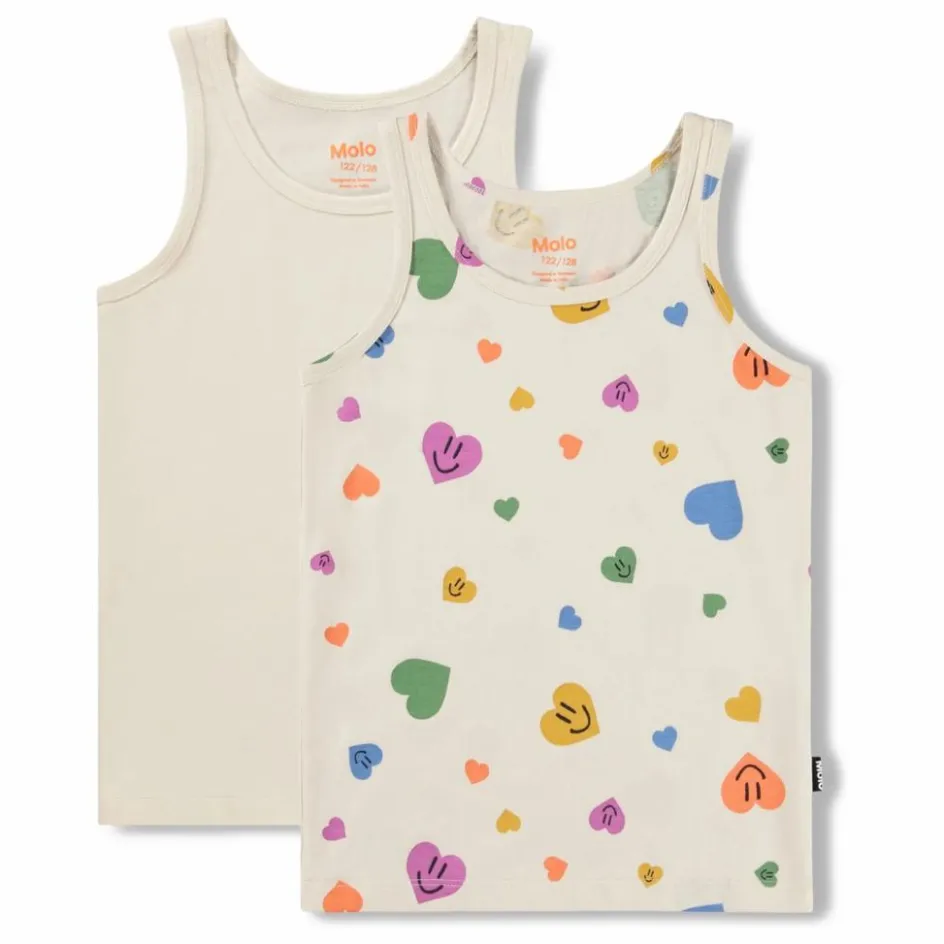 Sale Molo Lot de 2 Débardeurs Jeanie Cœurs Coton Bio | Ecru